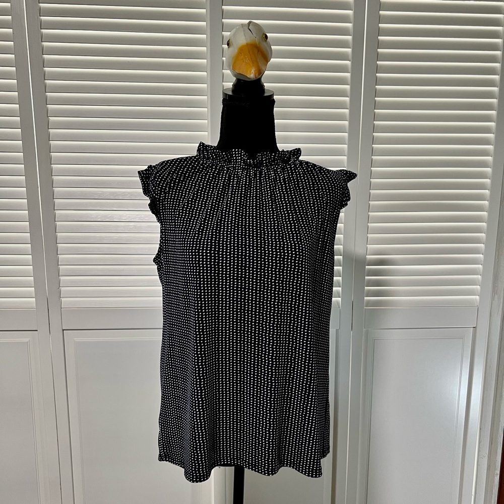 Adrianna Papell navy blue and white dot top